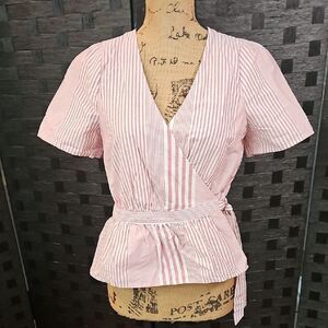 Madewell Mauve & White Stripe Wrap Top Size Small